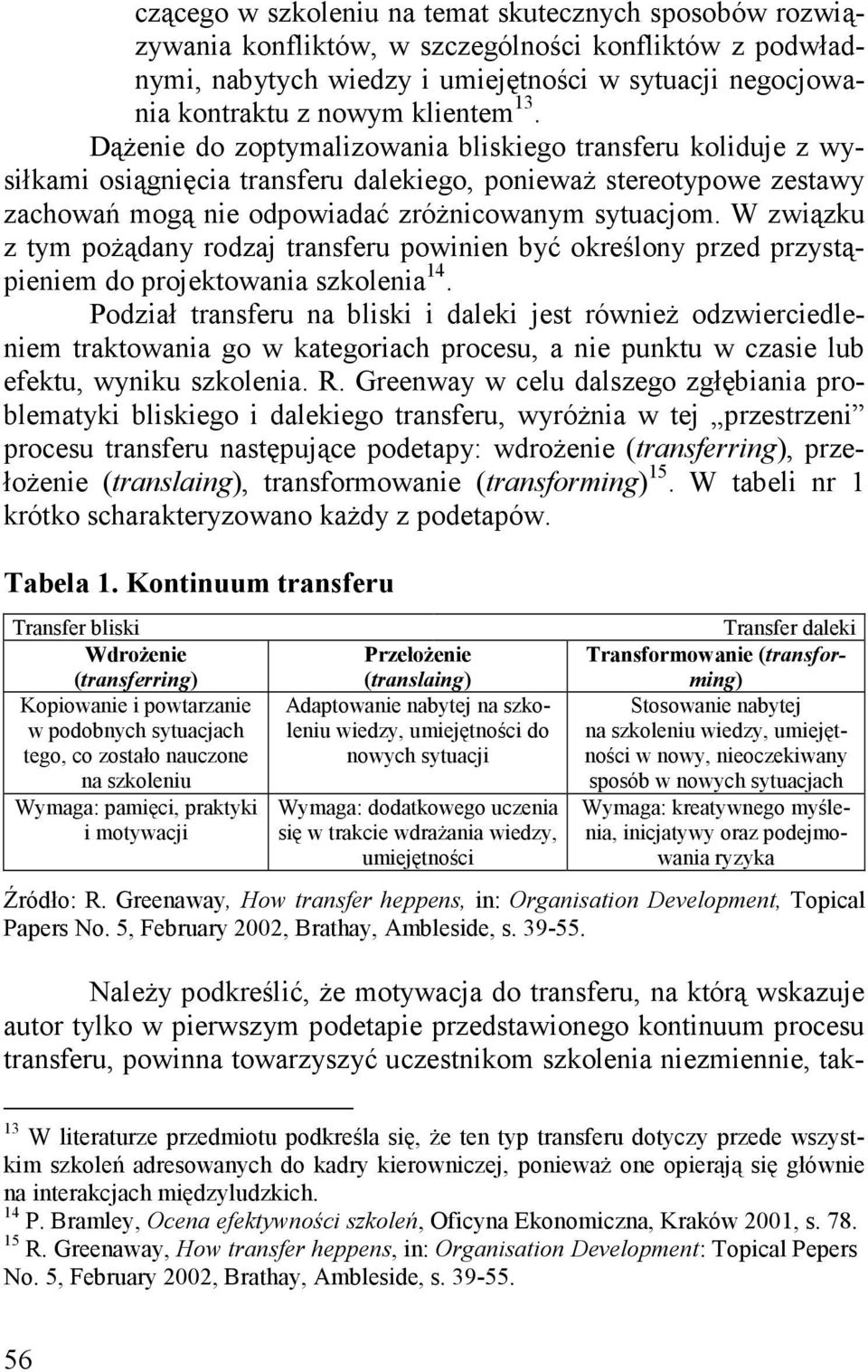 W związku z tym pożądany rodzaj transferu powinien być określony przed przystąpieniem do projektowania szkolenia 14.