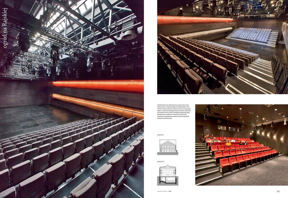 przestrzeń sali teatralnej może stanowić przedłużenie głównego foyer; zlokalizowana w podziemiu nowoczesna sala