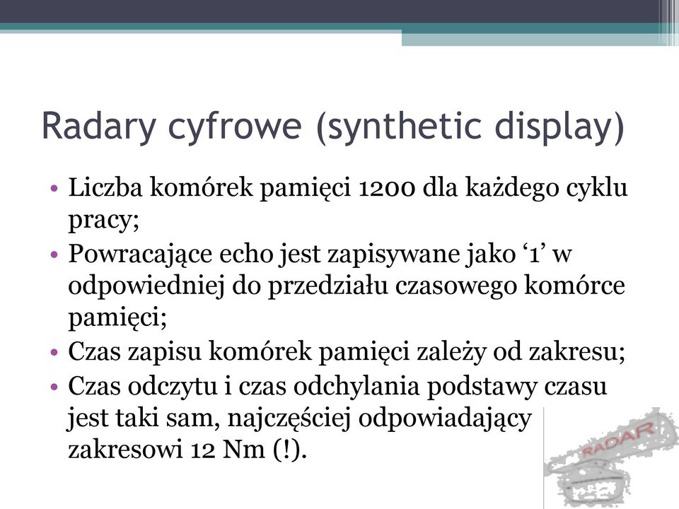 czasowego komórce pamięci; Czas zapisu komórek pamięci zależy od zakresu; Czas