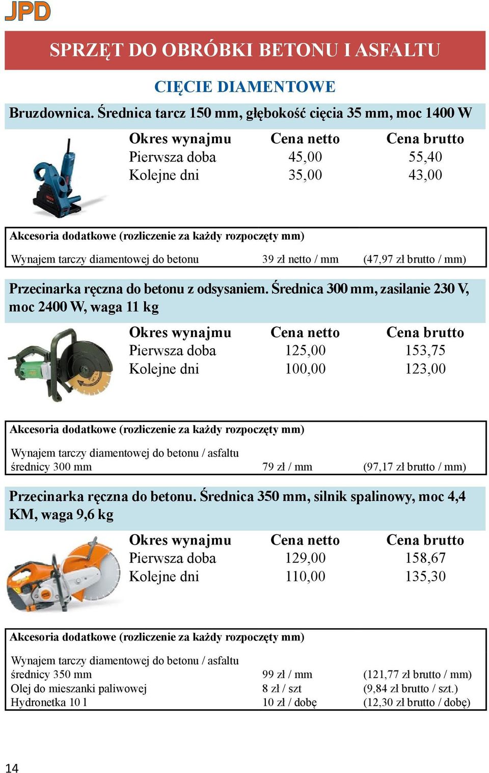 betonu 39 zł netto / mm (47,97 zł brutto / mm) Przecinarka ręczna do betonu z odsysaniem.