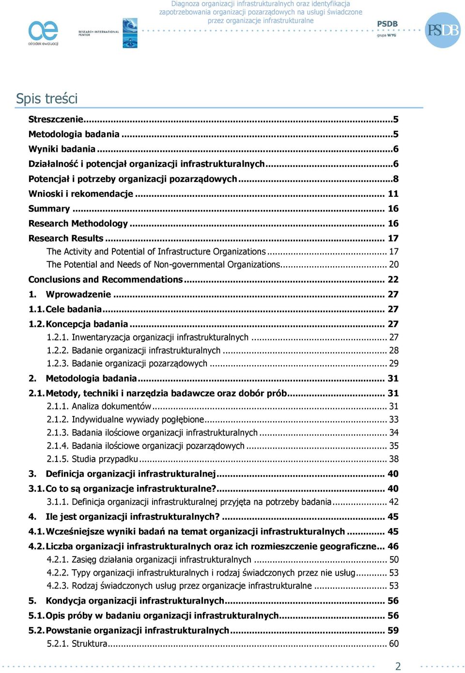 .. 17 The Potential and Needs of Non-governmental Organizations... 20 Conclusions and Recommendations... 22 1. Wprowadzenie... 27 1.1. Cele badania... 27 1.2. Koncepcja badania... 27 1.2.1. Inwentaryzacja organizacji infrastrukturalnych.