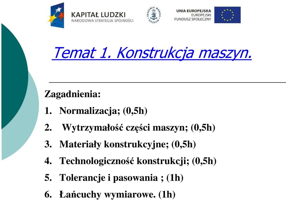 Materiały konstrukcyjne; (0,5h) 4.