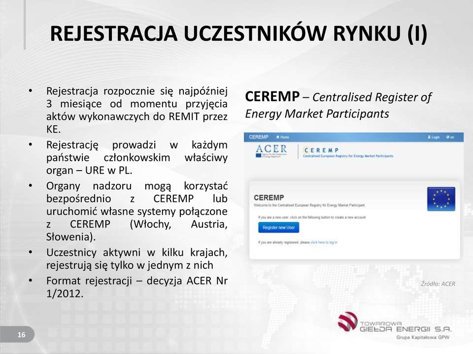 Organy nadzoru mogą korzystać bezpośrednio z CEREMP lub uruchomić własne systemy połączone z CEREMP (Włochy, Austria, Słowenia).