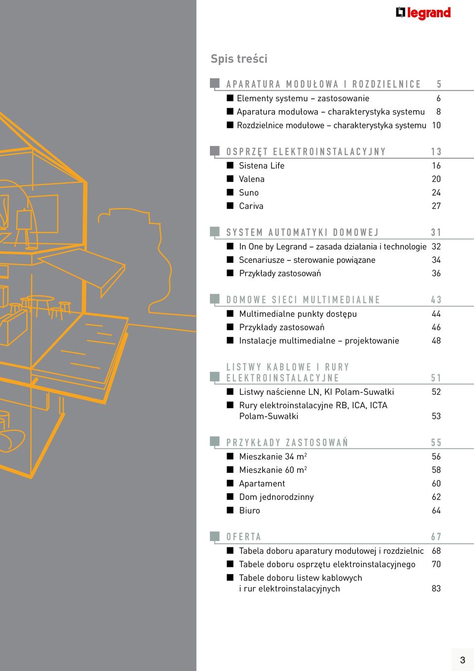 zastosowań 36 DOMOWE SIECI MULTIMEDIALNE 43 Multimedialne punkty dostępu 44 Przyk ady zastosowań 46 Instalacje multimedialne projektowanie 48 L I S T W Y K A B L O W E I R U R Y ELEKTROINSTALACYJNE