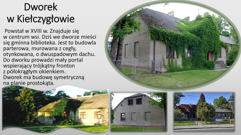 Jest to budowla parterowa, murowana z cegły, otynkowana, o dwuspadowym dachu.