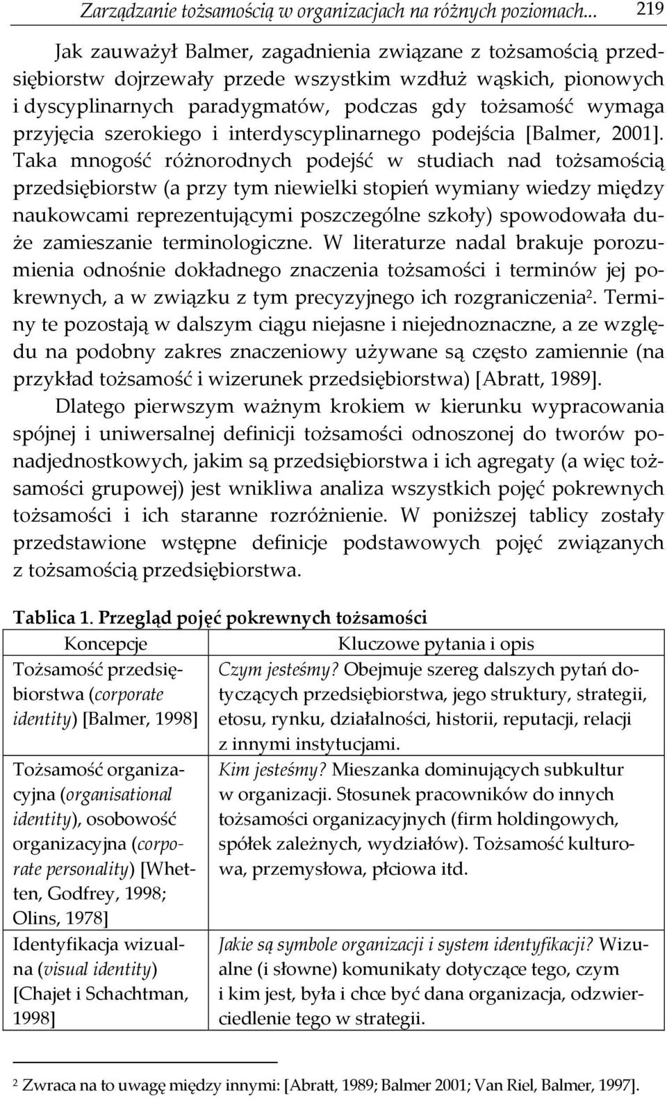 przyjęcia szerokiego i interdyscyplinarnego podejścia [Balmer, 2001].