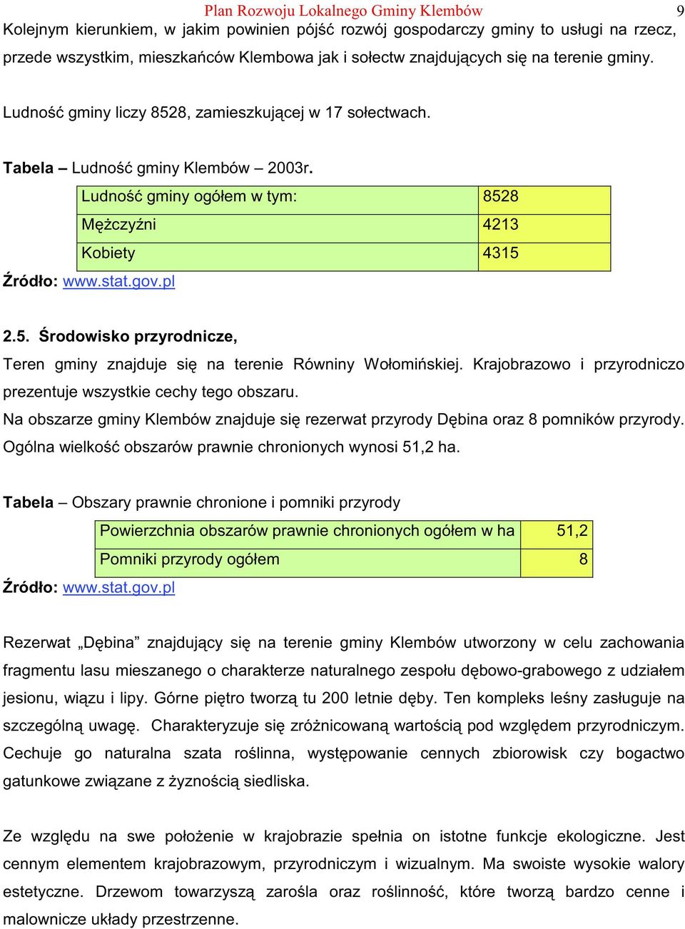 Krajobrazowo i przyrodniczo prezentuje wszystkie cechy tego obszaru. Na obszarze gminy Klembów znajduje si rezerwat przyrody D bina oraz 8 pomników przyrody.