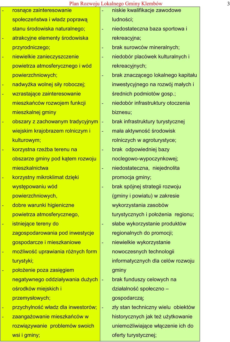 powierzchniowych; - brak znacz cego lokalnego kapitału - nadwy ka wolnej siły roboczej; inwestycyjnego na rozwój małych i - wzrastaj ce zainteresowanie rednich podmiotów gosp.