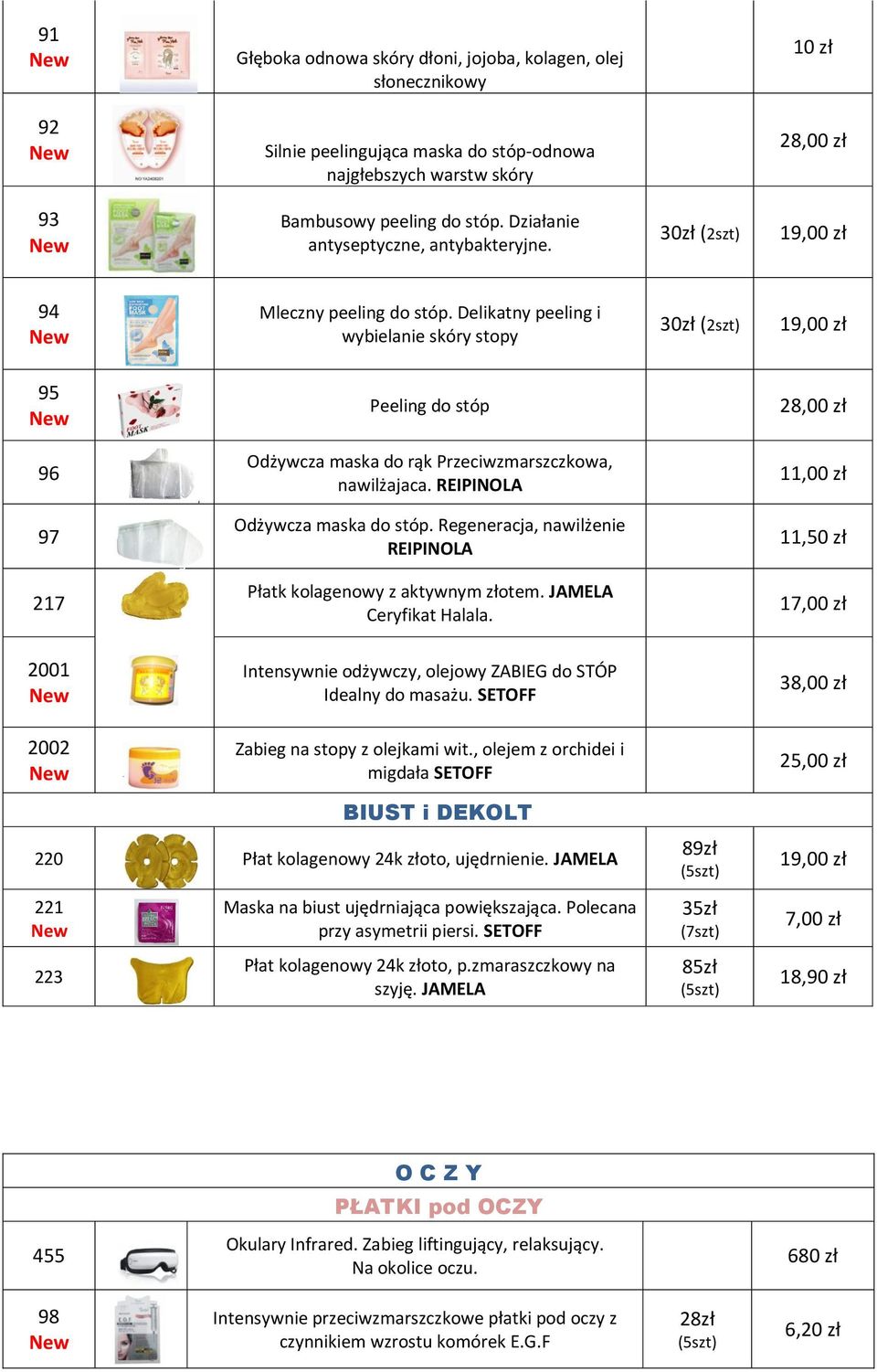 Delikatny peeling i wybielanie skóry stopy 30zł (2szt) 19,00 zł 95 Peeling do stóp 28,00 zł 96 Odżywcza maska do rąk Przeciwzmarszczkowa, nawilżajaca. REIPINOLA 11,00 zł 97 Odżywcza maska do stóp.