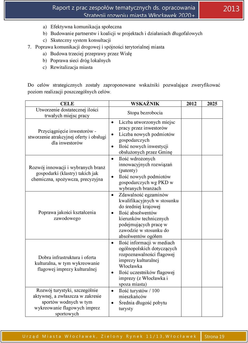 zaproponowane wskaźniki pozwalające zweryfikować poziom realizacji poszczególnych celów.