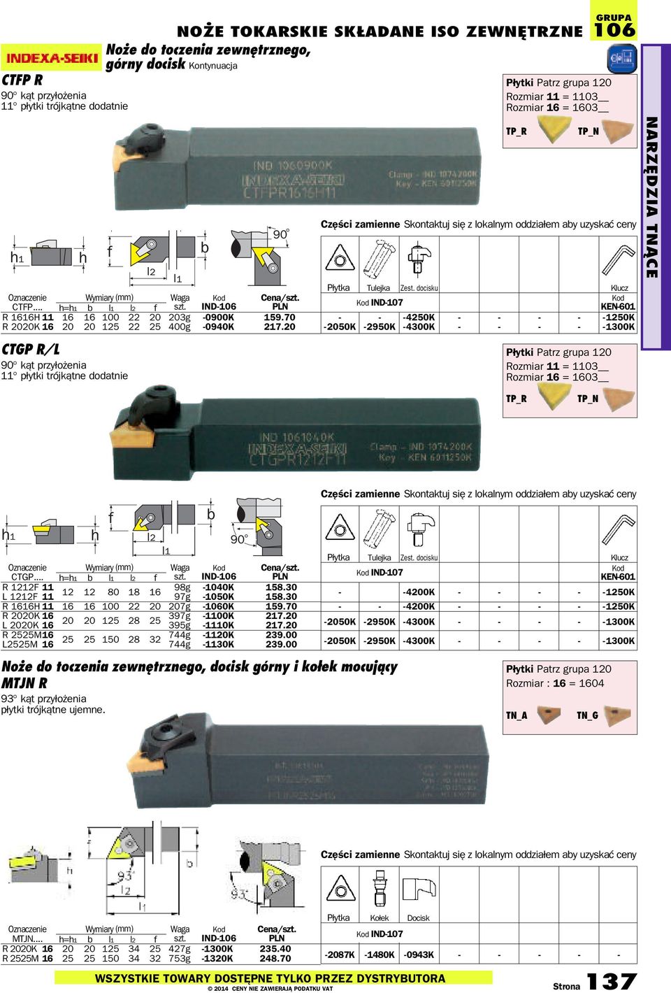 20 CTGP R/L 90 kąt przyłożenia 11 płytki trójkątne dodatnie NOŻe TOKARSKie SKŁAdANe iso zewnętrzne Rozmiar 11 = 1103 Rozmiar 16 = 1603 TP_R TP_N GRuPA 106 Płytka Tulejka Zest.