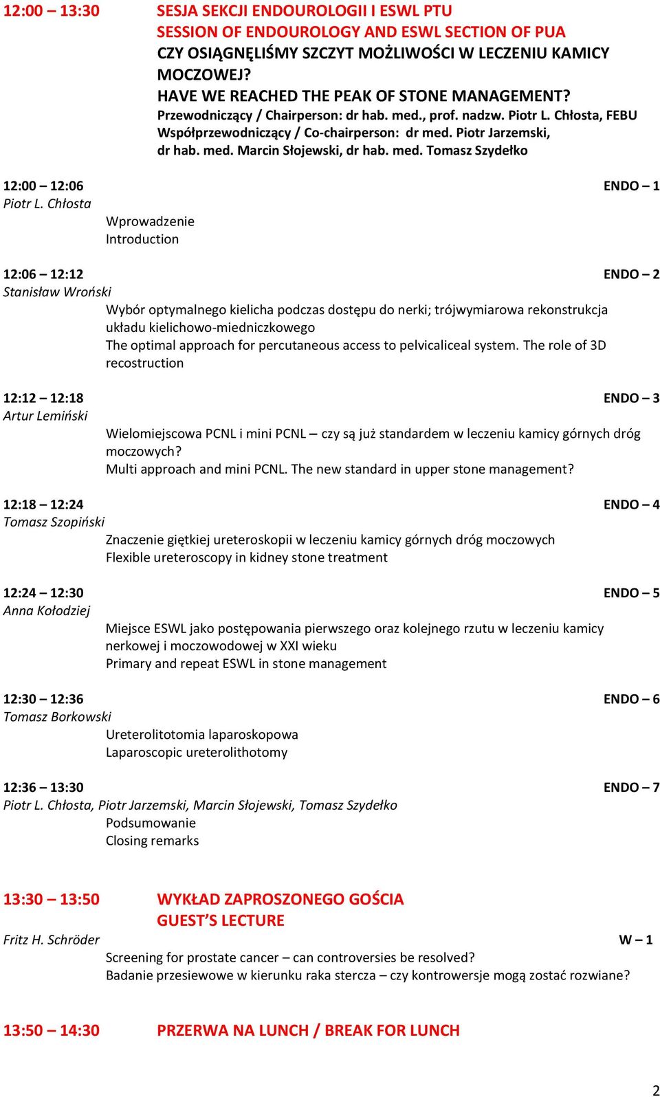 med. Marcin Słojewski, dr hab. med. Tomasz Szydełko 12:00 12:06 ENDO 1 Piotr L.