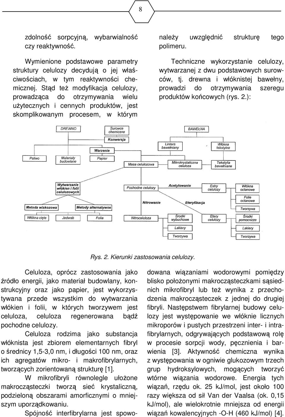 Techniczne wykorzystanie celulozy, wytwarzanej z dwu podstawowych surowców, tj. drewna i włóknistej bawełny, prowadzi do otrzymywania szeregu produktów końcowych (rys. 2.