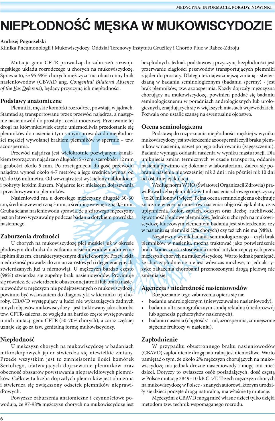 Congenital Bilateral Absence of the Vas Deferens), będący przyczyną ich niepłodności. podstawy anatomiczne Plemniki, męskie komórki rozrodcze, powstają w jądrach.