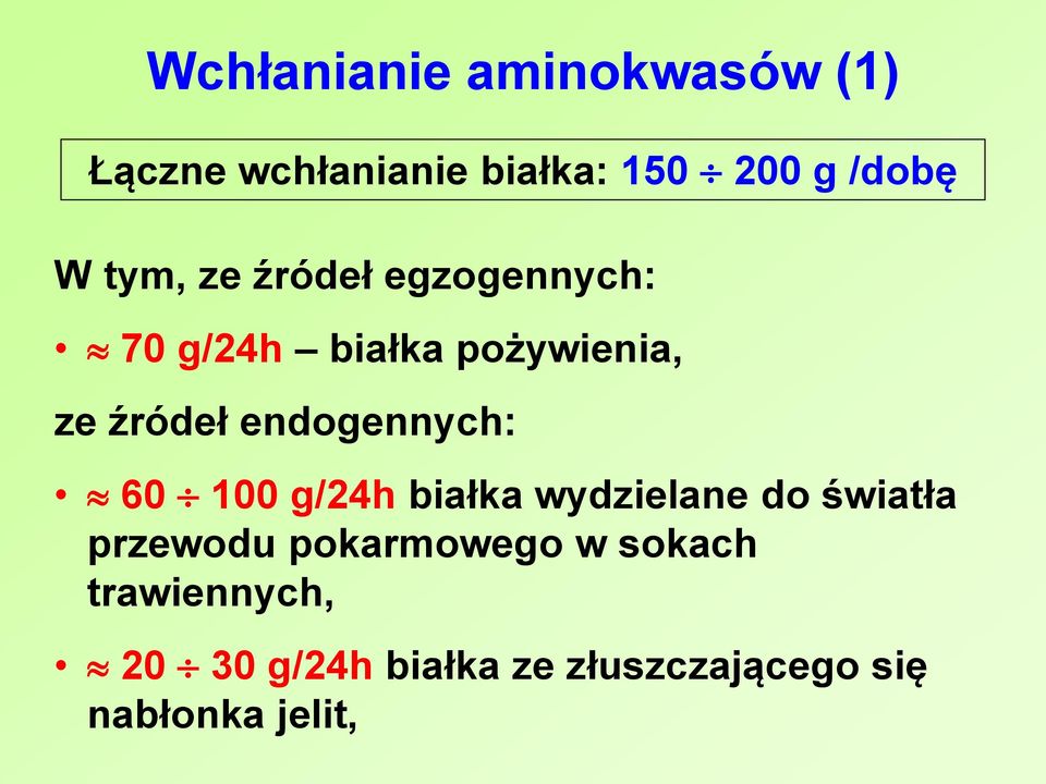 endogennych: 60 100 g/24h białka wydzielane do światła przewodu