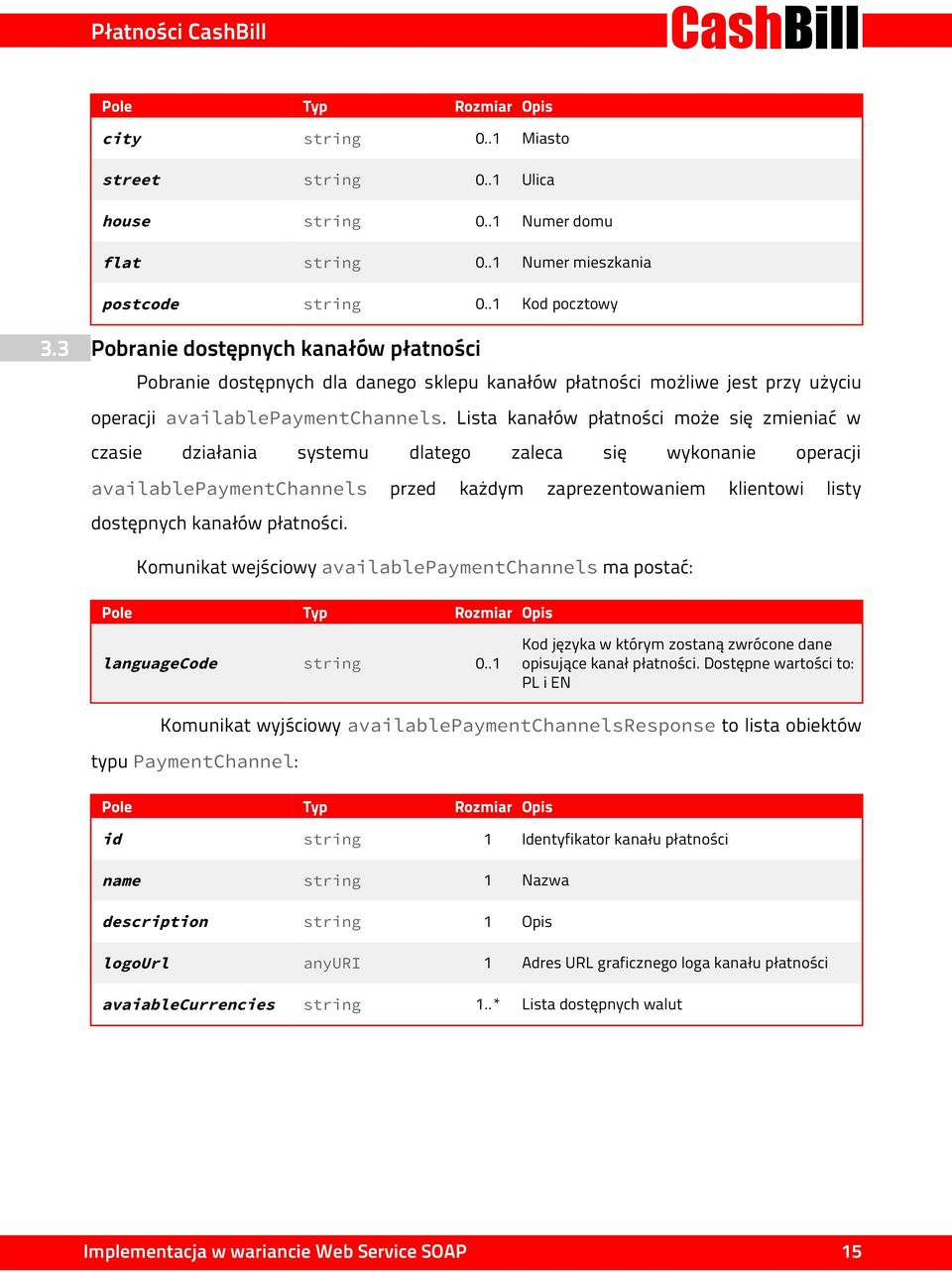 Lista kanałów płatności może się zmieniać w czasie działania systemu dlatego zaleca się wykonanie operacji availablepaymentchannels przed każdym zaprezentowaniem klientowi listy dostępnych kanałów