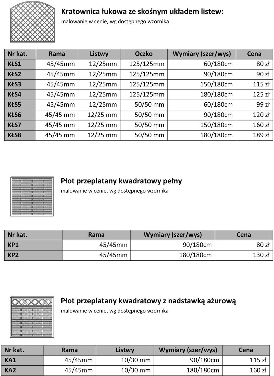 12/25mm 125/125mm 180/180cm 125 zł KŁS5 45/45mm 12/25mm 50/50 mm 60/180cm 99 zł KŁS6 45/45 mm 12/25 mm 50/50 mm 90/180cm 120 zł KŁS7 45/45 mm 12/25 mm 50/50 mm 150/180cm 160 zł KŁS8 45/45 mm 12/25 mm