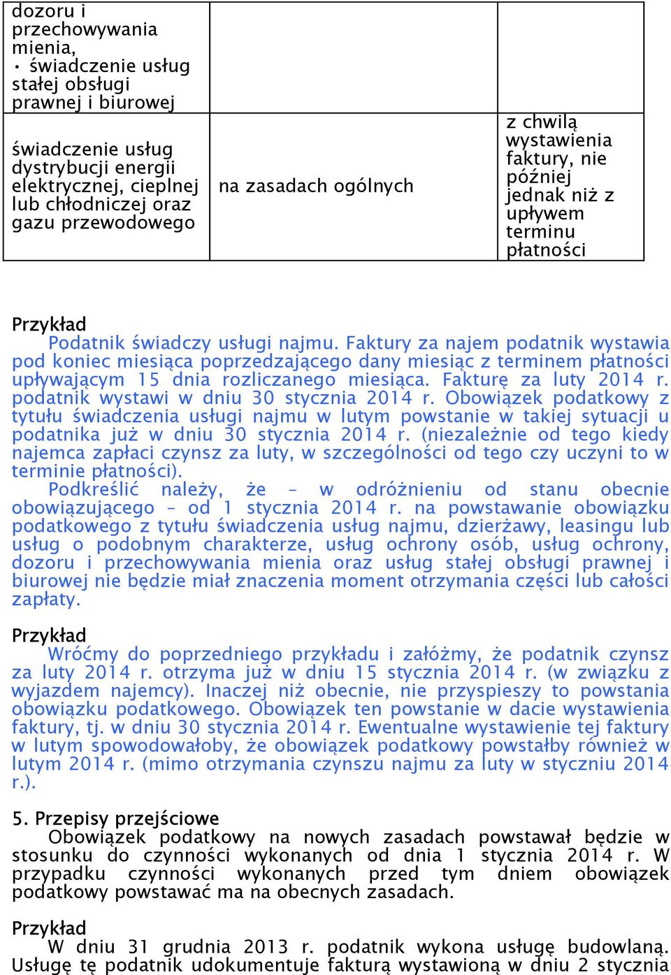 Faktury za najem podatnik wystawia pod koniec miesiąca poprzedzającego dany miesiąc z terminem płatności upływającym 15 dnia rozliczanego miesiąca. Fakturę za luty 2014 r.