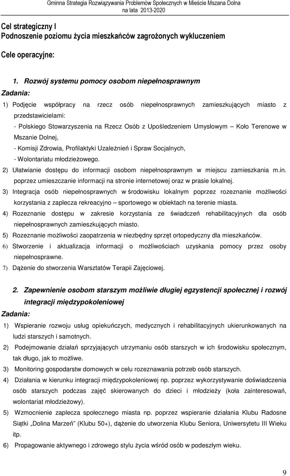 Upośledzeniem Umysłowym Koło Terenowe w Mszanie Dolnej, - Komisji Zdrowia, Profilaktyki Uzależnień i Spraw Socjalnych, - Wolontariatu młodzieżowego.