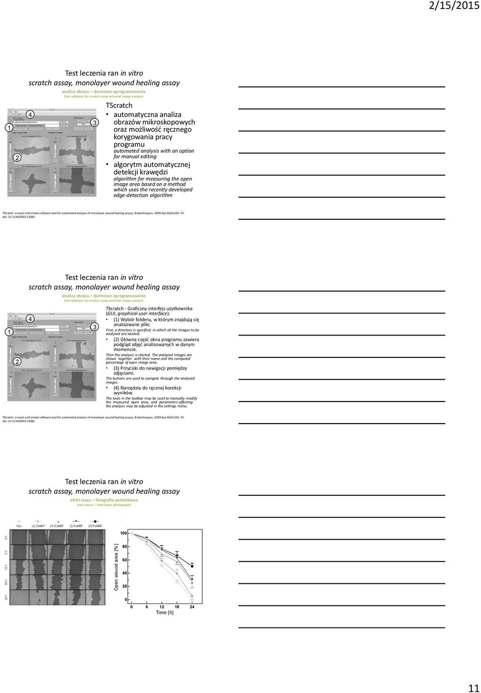 uses the recently developed edge-detection algorithm TScratch: a novel and simple software tool for automated analysis of monolayer wound healing assays. Biotechniques. 2009 Apr;46(4):265-74. doi: 10.