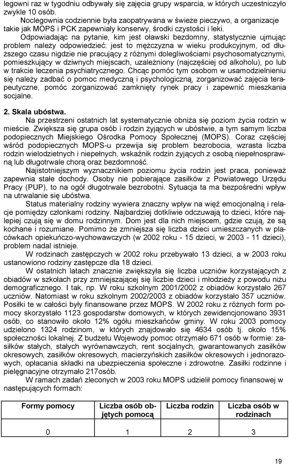 Odpowiadając na pytanie, kim jest oławski bezdomny, statystycznie ujmując problem należy odpowiedzieć: jest to mężczyzna w wieku produkcyjnym, od dłuższego czasu nigdzie nie pracujący z różnymi