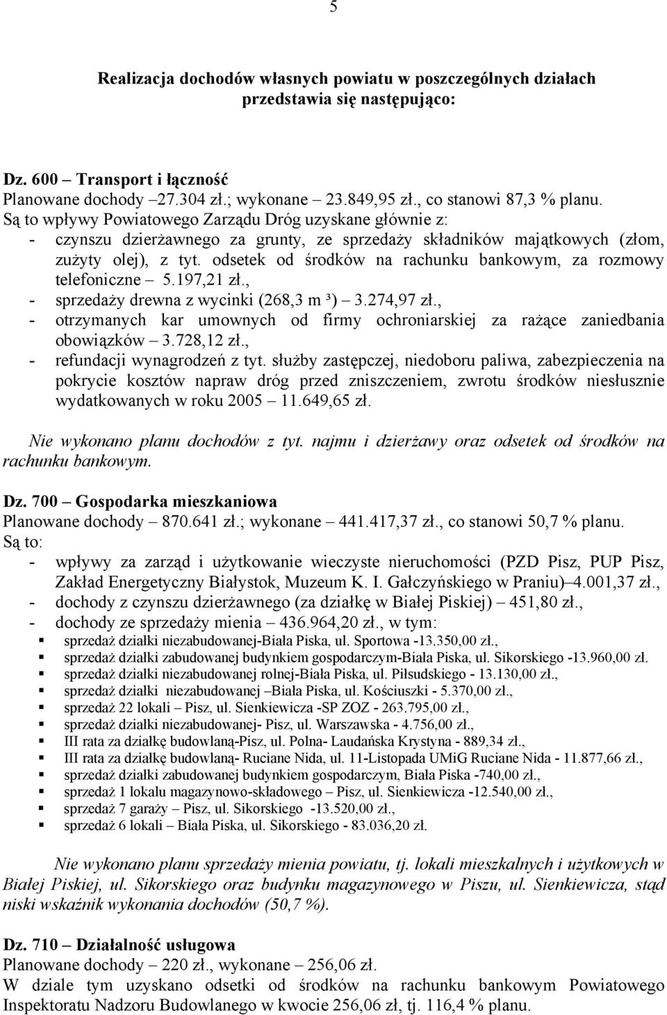 odsetek od środków na rachunku bankowym, za rozmowy telefoniczne 5.197,21 zł., - sprzedaży drewna z wycinki (268,3 m ³) 3.274,97 zł.