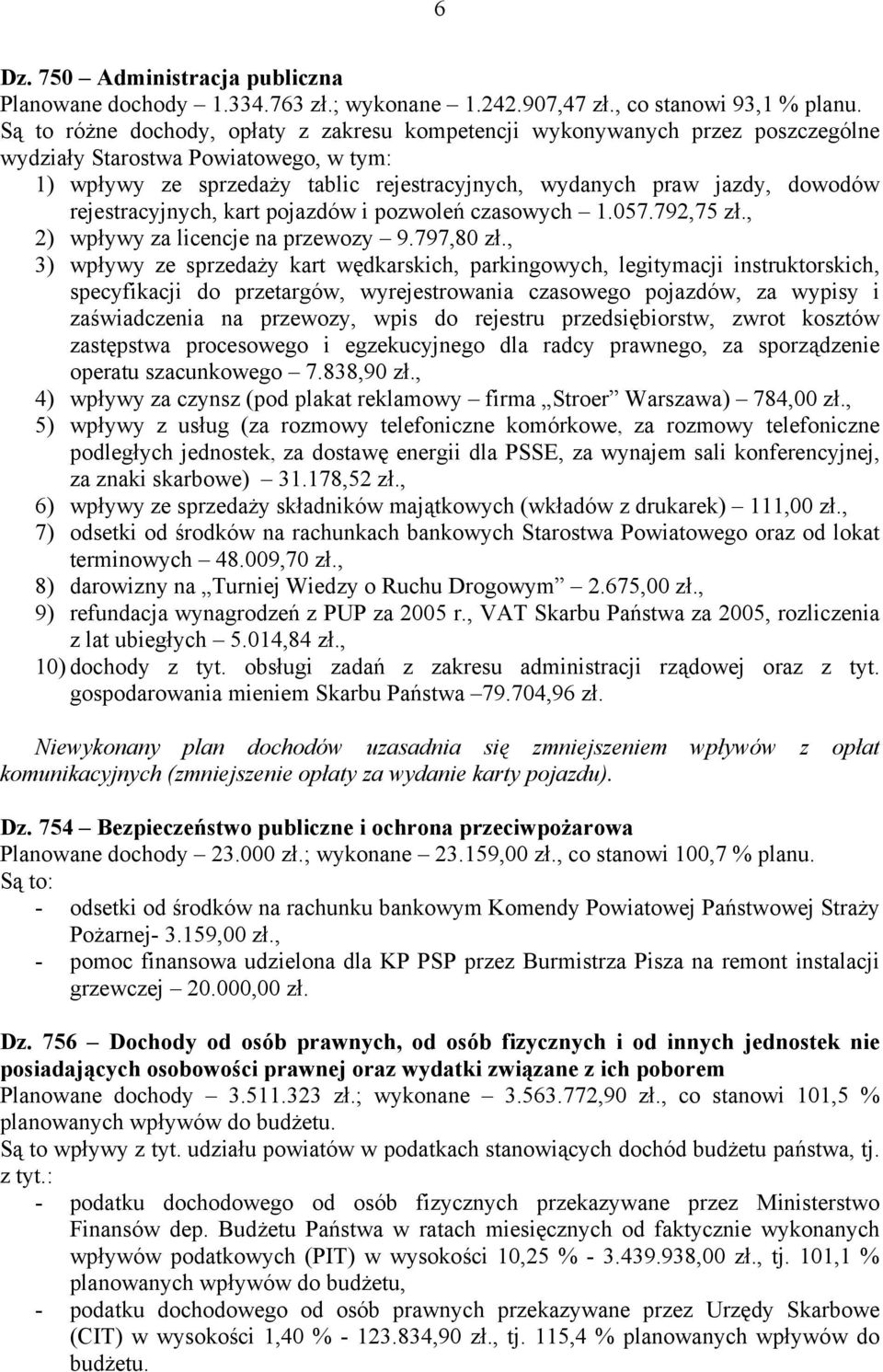 rejestracyjnych, kart pojazdów i pozwoleń czasowych 1.057.792,75 zł., 2) wpływy za licencje na przewozy 9.797,80 zł.