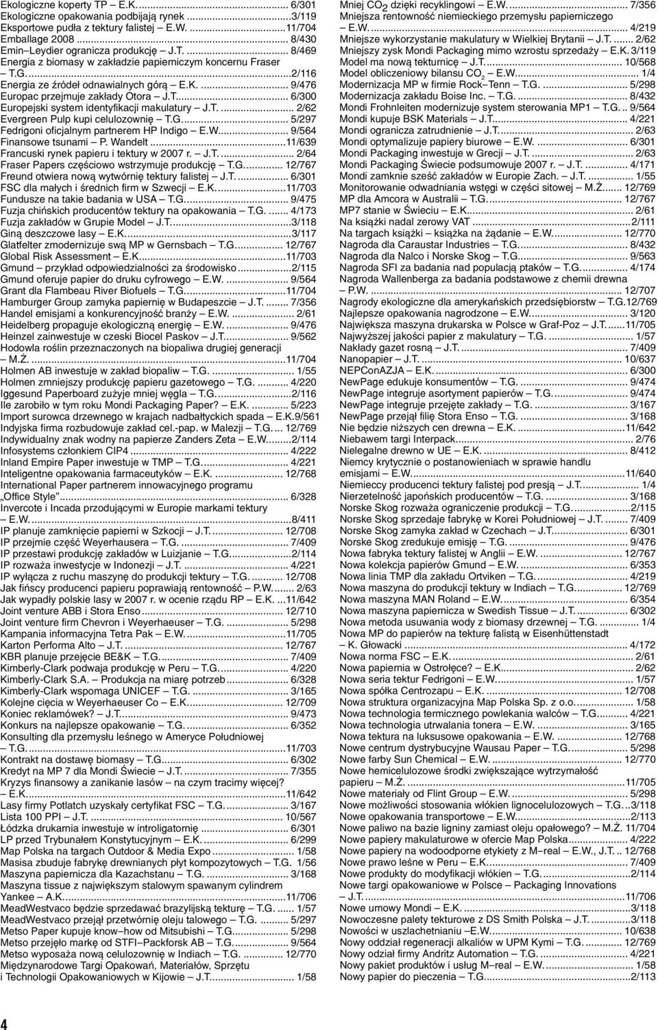 W... 9/564 Finansowe tsunami P. Wandelt...11/639 Francuski rynek papieru i tektury w 2007 r. J.T... 2/64 Fraser Papers częściowo wstrzymuje produkcję T.G.