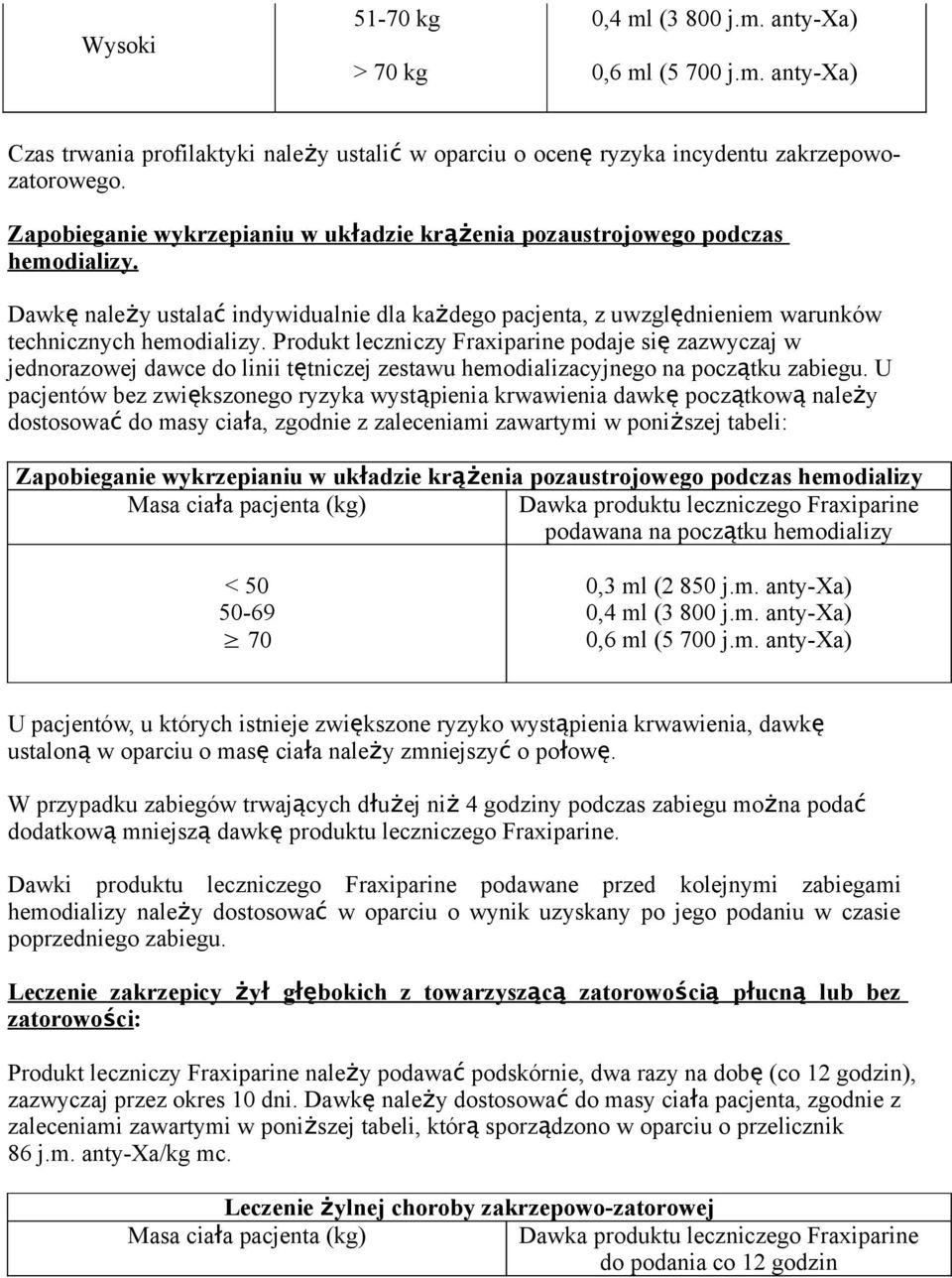 Produkt leczniczy Fraxiparine podaje si ę zazwyczaj w jednorazowej dawce do linii tętniczej zestawu hemodializacyjnego na począ tku zabiegu.