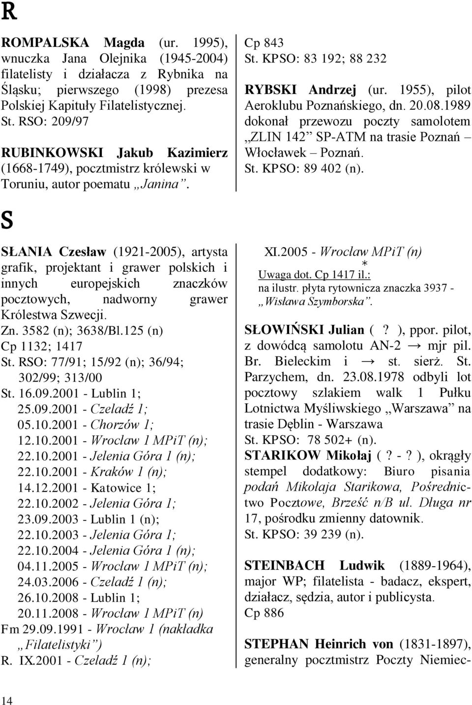 S SŁANIA Czesław (1921-2005), artysta grafik, projektant i grawer polskich i innych europejskich znaczków pocztowych, nadworny grawer Królestwa Szwecji. Zn. 3582 (n); 3638/Bl.125 (n) Cp 1132; 1417 St.