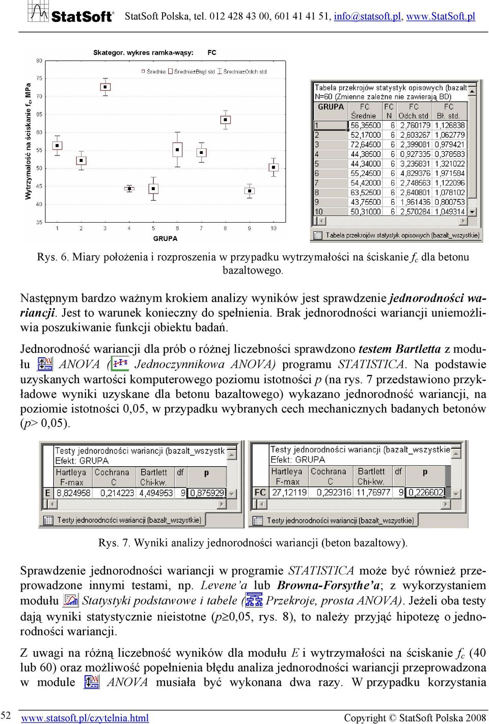 Jednorodność wariancji dla prób o różnej liczebności sprawdzono testem Bartletta z modułu ANOVA ( Jednoczynnikowa ANOVA) programu STATISTICA.