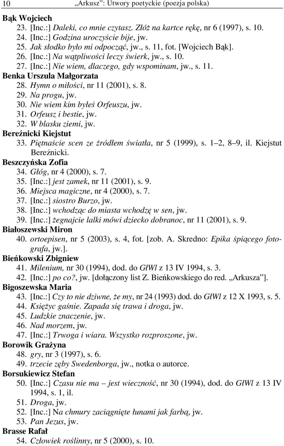 Hymn o miłości, nr 11 (2001), s. 8. 29. Na progu, jw. 30. Nie wiem kim byłeś Orfeuszu, jw. 31. Orfeusz i bestie, jw. 32. W blasku ziemi, jw. Bereźnicki Kiejstut 33.