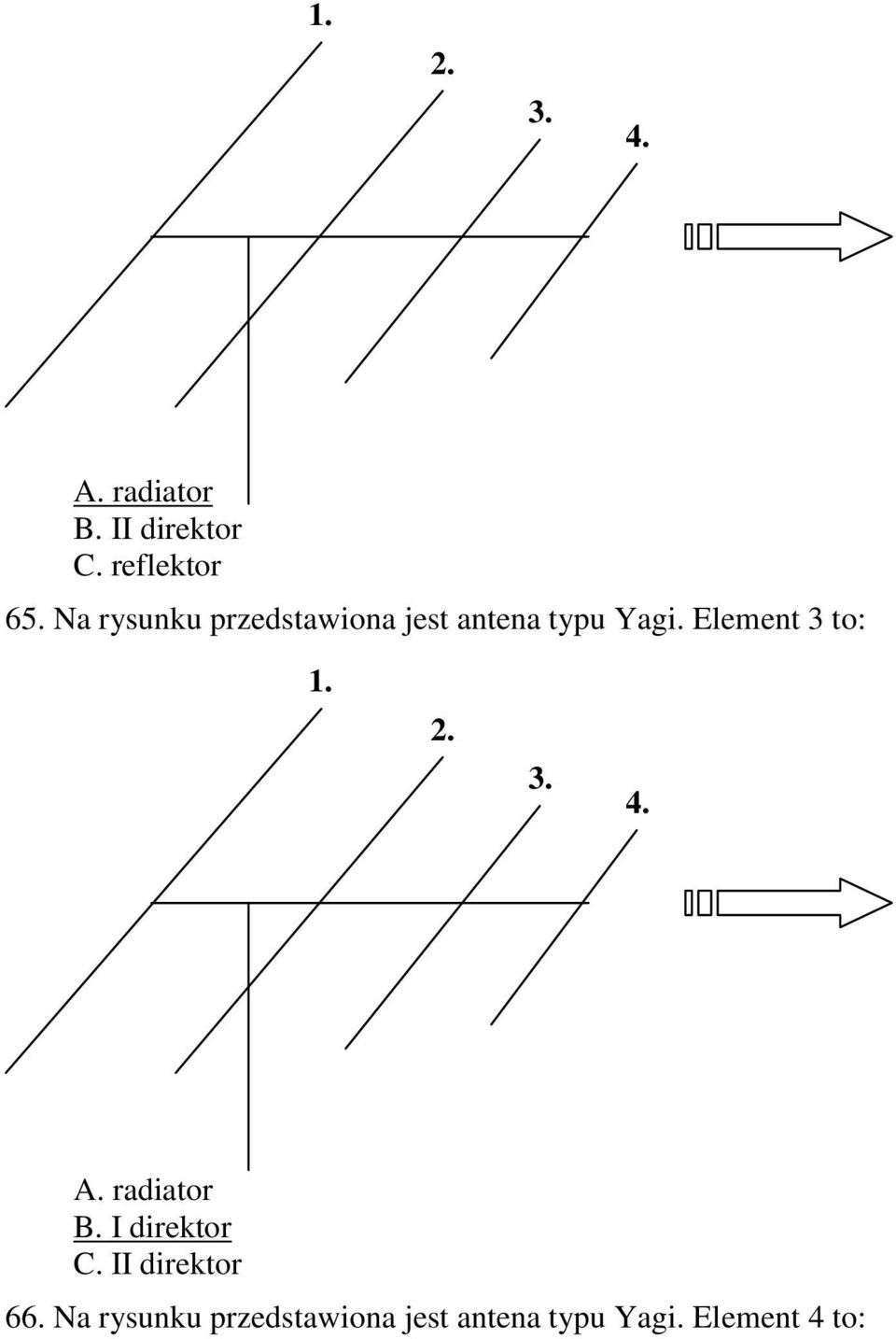 Element 3 to: 1. 2. 3. 4. A. radiator B. I direktor C.