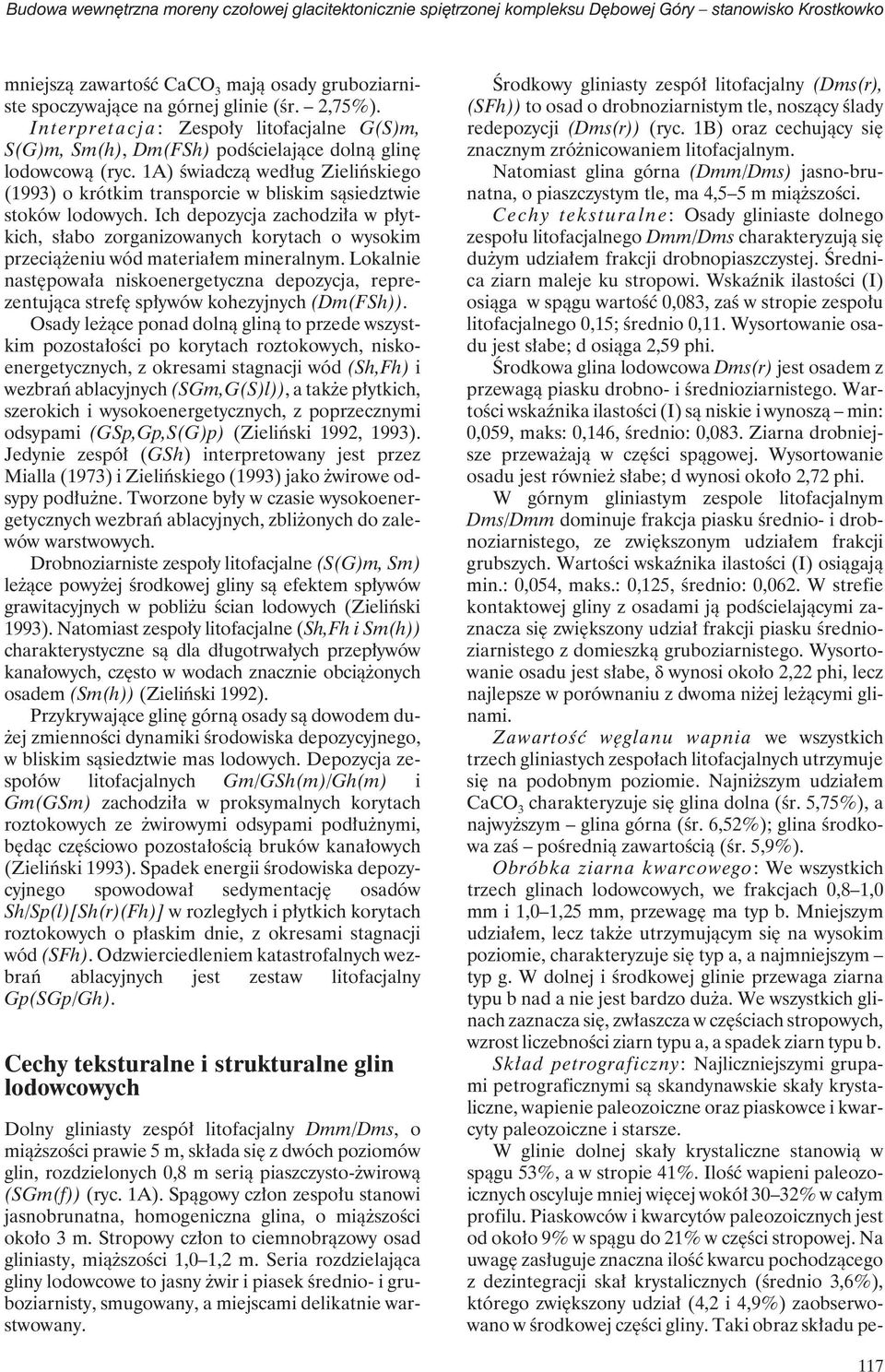 1A) świadczą według Zielińskiego (1993) o krótkim transporcie w bliskim sąsiedztwie stoków lodowych.