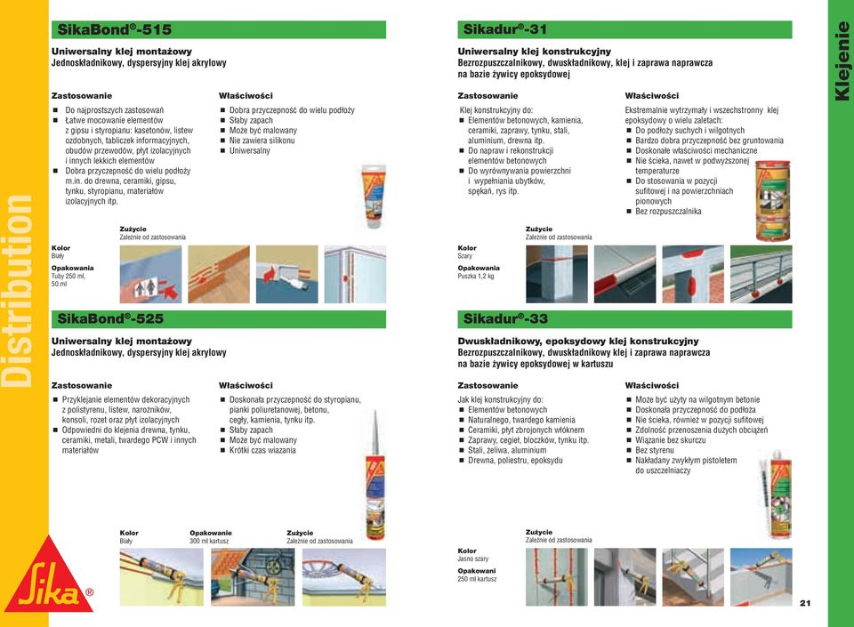 izolacyjnych i innych lekkich elementów Dobra przyczepność do wielu podłoży m.in. do drewna, ceramiki, gipsu, tynku, styropianu, materiałów izolacyjnych itp.