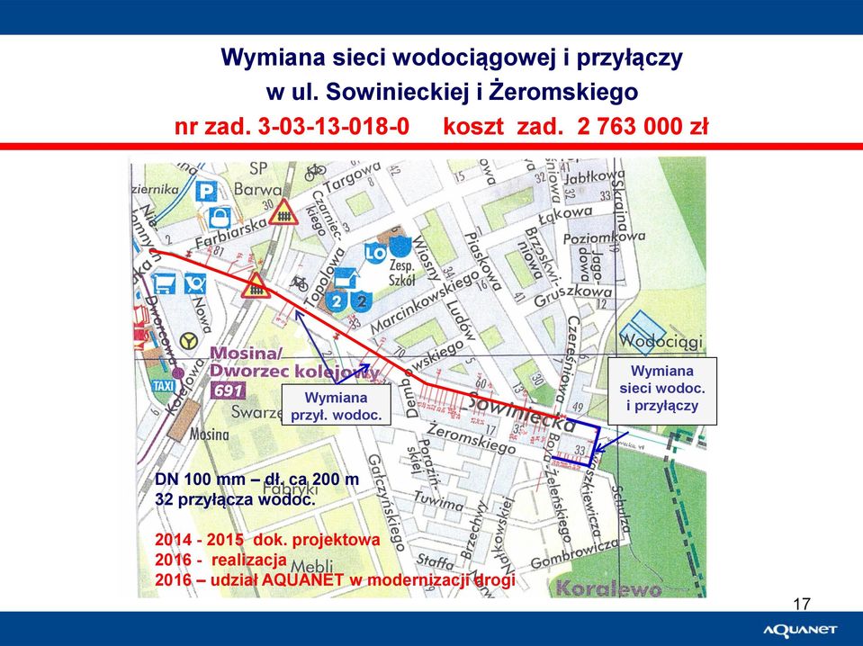 2 763 000 zł Wymiana przył. wodoc. Wymiana sieci wodoc.