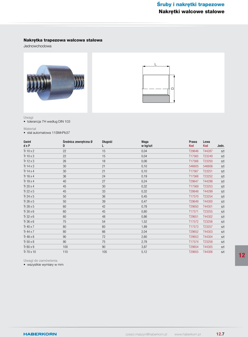 4 36 24 0,19 T17568 T23252 szt Tr 18 x 4 40 27 0,24 T29647 T44298 szt Tr 20 x 4 45 30 0,32 T17569 T23253 szt Tr 22 x 5 45 33 0,32 T29648 T44299 szt Tr 24 x 5 50 36 0,45 T17570 T23254 szt Tr 26 x 5 50