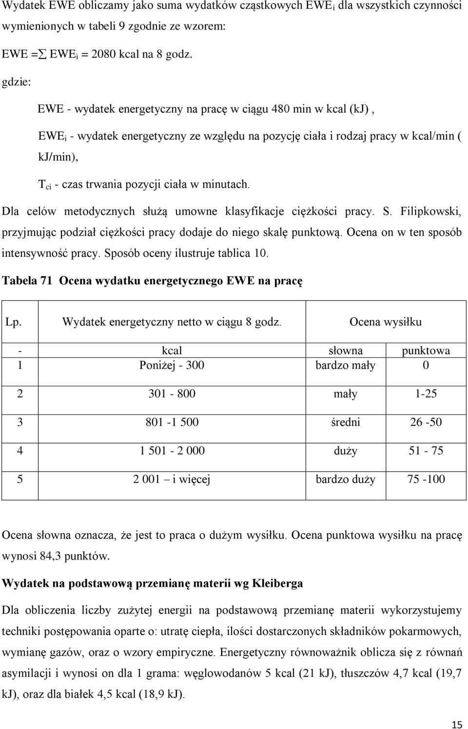 w minutach. Dla celów metodycznych służą umowne klasyfikacje ciężkości pracy. S. Filipkowski, przyjmując podział ciężkości pracy dodaje do niego skalę punktową.