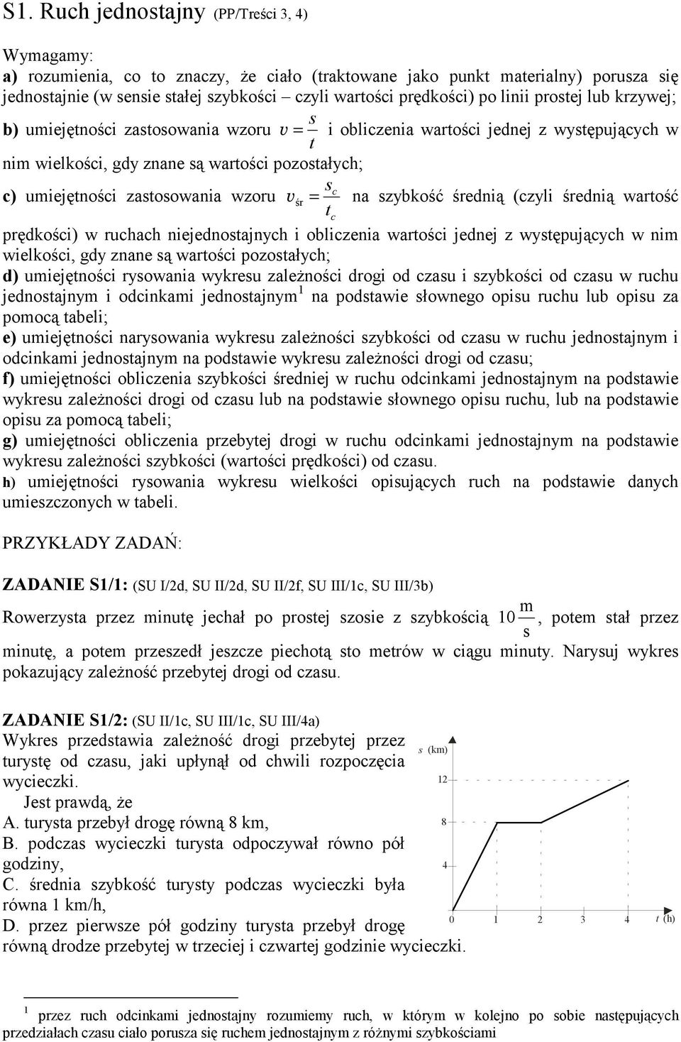 zastosowania wzoru v śr = na szybkość średnią (czyli średnią wartość tc prędkości) w ruchach niejednostajnych i obliczenia wartości jednej z występujących w nim wielkości, gdy znane są wartości