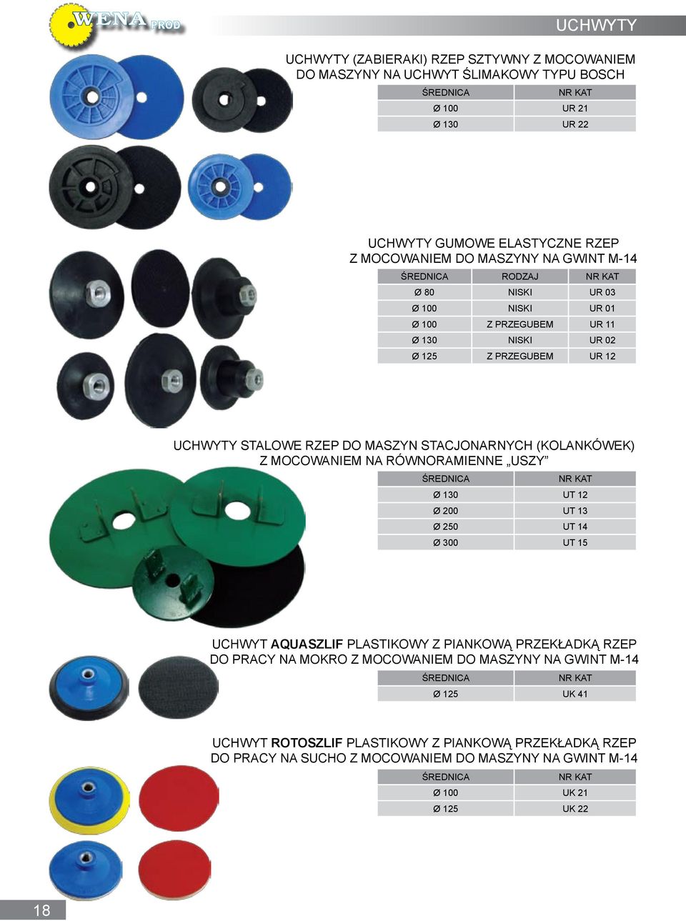 (kolankówek) Z M NA RÓWNORAMIENNE USZY Ø 130 UT 12 Ø 200 UT 13 Ø 250 UT 14 Ø 300 UT 15 UCHWYT AQUASZLIF PLASTIKOWY Z PIANKOWĄ PRZEKŁADKĄ RZEP DO PRACY NA MOKRO Z M