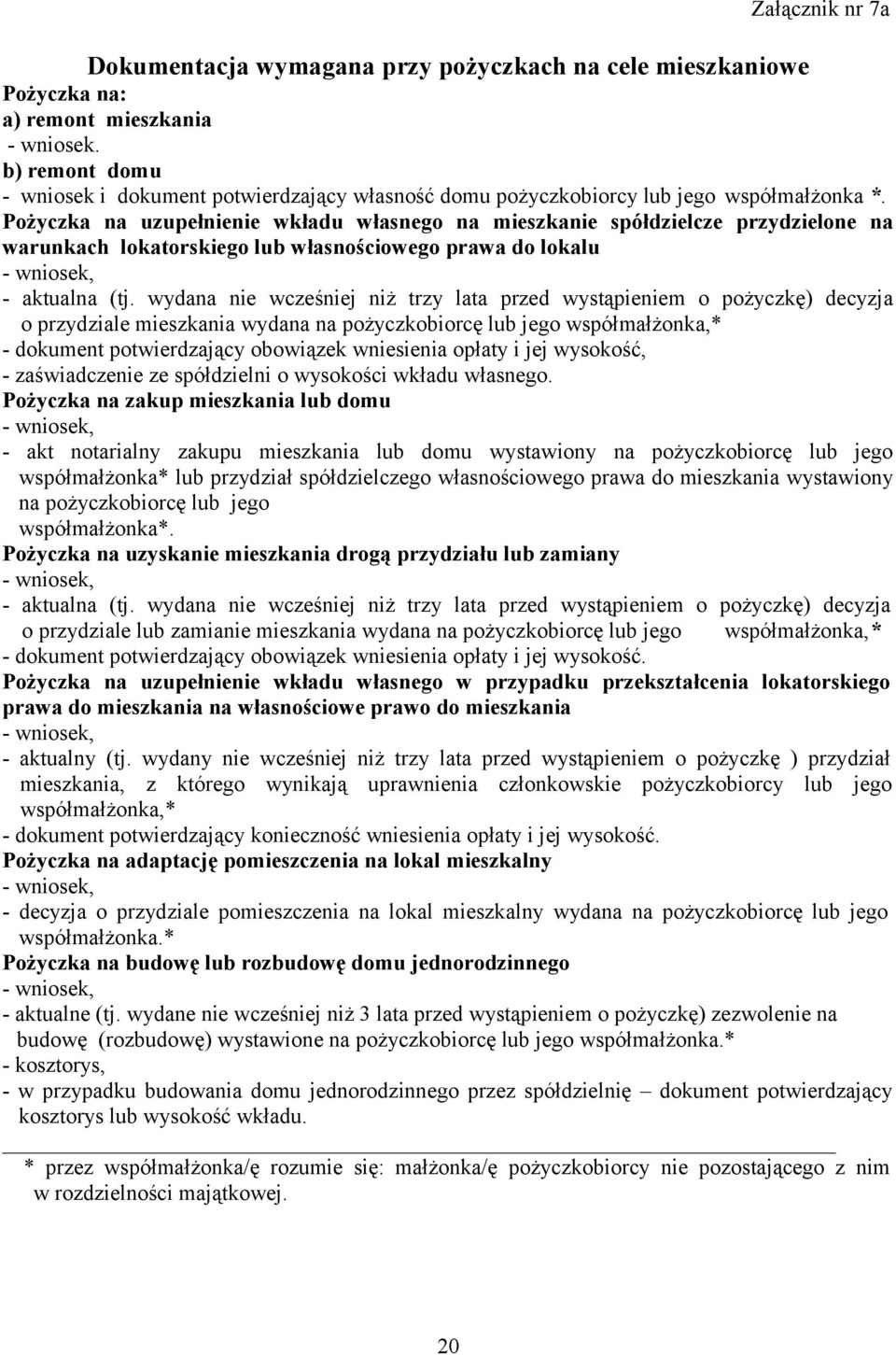 Pożyczka na uzupełnienie wkładu własnego na mieszkanie spółdzielcze przydzielone na warunkach lokatorskiego lub własnościowego prawa do lokalu - wniosek, - aktualna (tj.