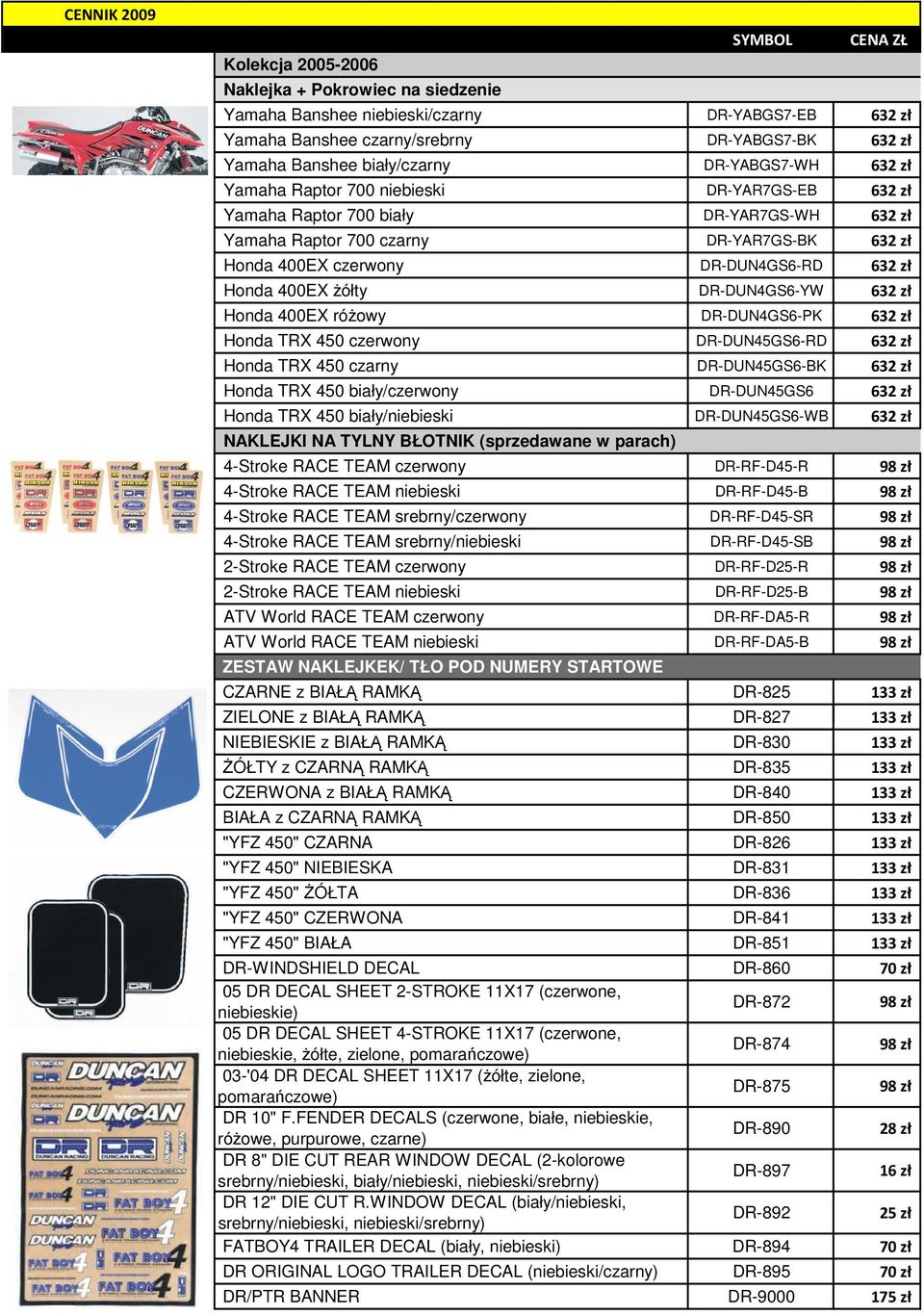 DR-DUN4GS6-YW 632 zł Honda 400EX róŝowy DR-DUN4GS6-PK 632 zł Honda TRX 450 czerwony DR-DUN45GS6-RD 632 zł Honda TRX 450 czarny DR-DUN45GS6-BK 632 zł Honda TRX 450 biały/czerwony DR-DUN45GS6 632 zł