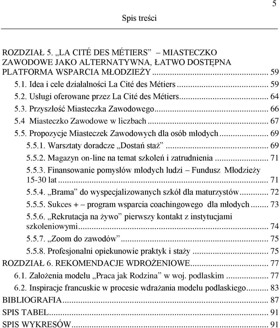 Warsztaty doradcze Dostań staż... 69 5.5.2. Magazyn on-line na temat szkoleń i zatrudnienia... 71 5.5.3. Finansowanie pomysłów młodych ludzi Fundusz Młodzieży 15-30 lat... 71 5.5.4.