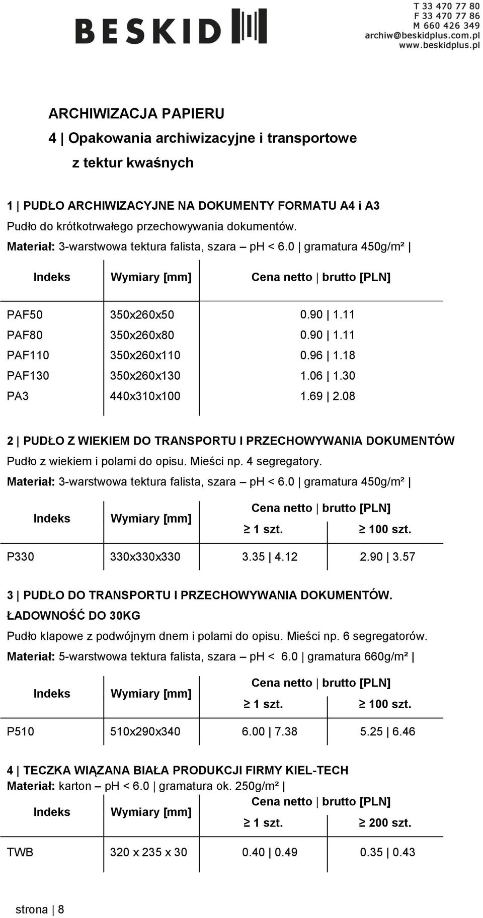 30 PA3 440x310x100 1.69 2.08 2 PUDŁO Z WIEKIEM DO TRANSPORTU I PRZECHOWYWANIA DOKUMENTÓW Pudło z wiekiem i polami do opisu. Mieści np. 4 segregatory.