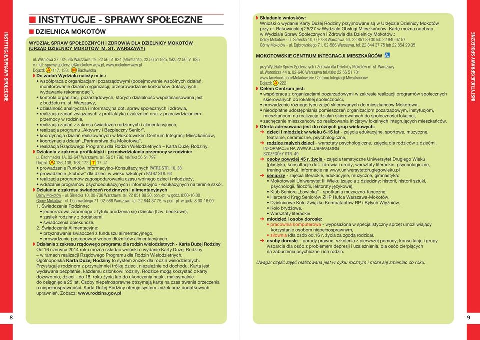 in.: współpraca z organizacjami pozarządowymi (podejmowanie wspólnych działań, monitorowanie działań organizacji, przeprowadzanie konkursów dotacyjnych, wydawanie rekomendacji), kontrola organizacji