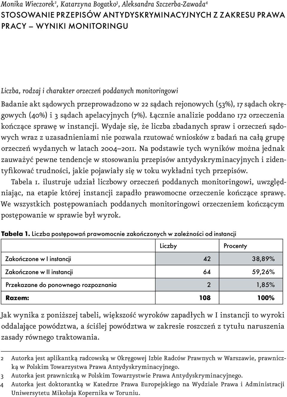 Łącznie analizie poddano 172 orzeczenia kończące sprawę w instancji.