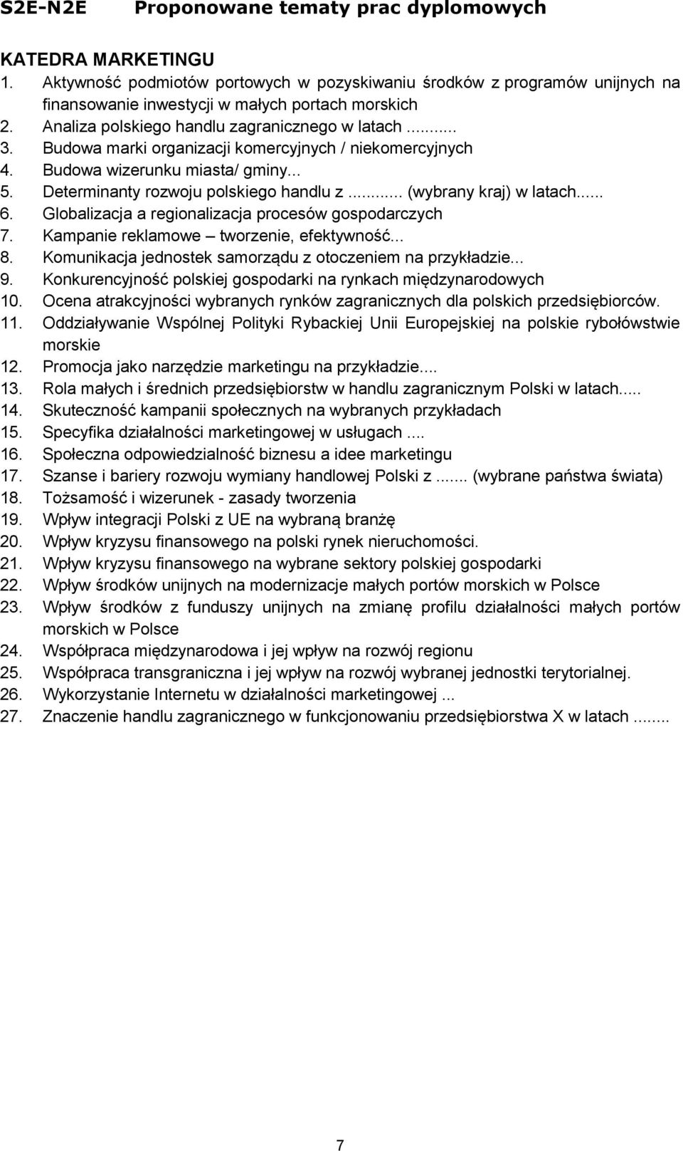 Globalizacja a regionalizacja procesów gospodarczych 7. Kampanie reklamowe tworzenie, efektywność... 8. Komunikacja jednostek samorządu z otoczeniem na przykładzie... 9.