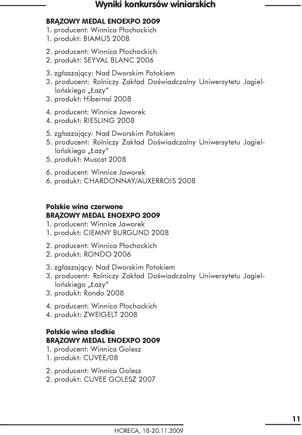 zgłaszający: Nad Dworskim Potokiem 5. producent: Rolniczy Zakład Doświadczalny Uniwersytetu Jagiellońskiego Łazy 5. produkt: Muscat 2008 6. producent: Winnice Jaworek 6.