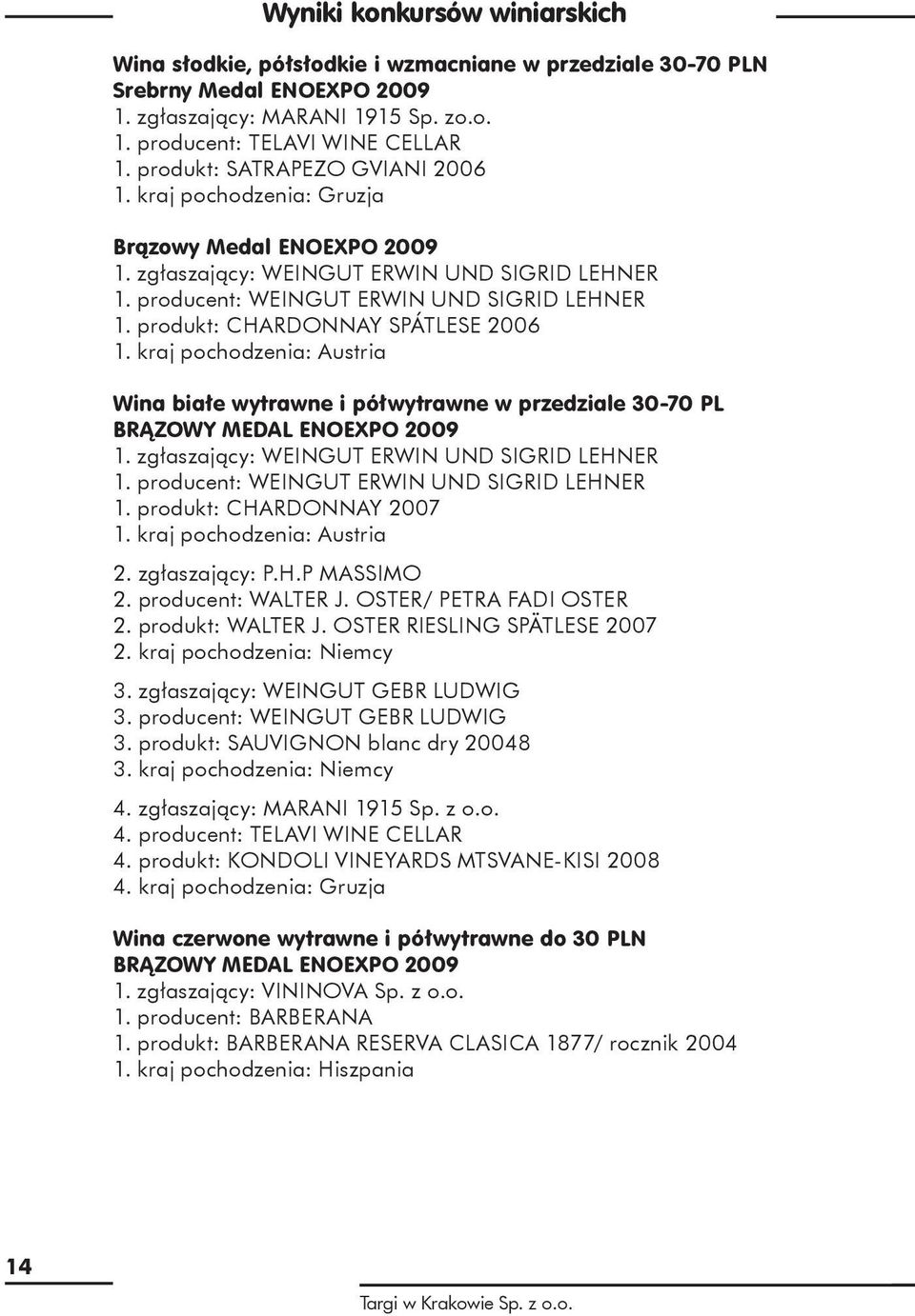 produkt: CHARDONNAY SPÁTLESE 2006 1. kraj pochodzenia: Austria Wina białe wytrawne i półwytrawne w przedziale 30-70 PL BRĄZOWY MEDAL ENOEXPO 2009 1. zgłaszający: WEINGUT ERWIN UND SIGRID LEHNER 1.