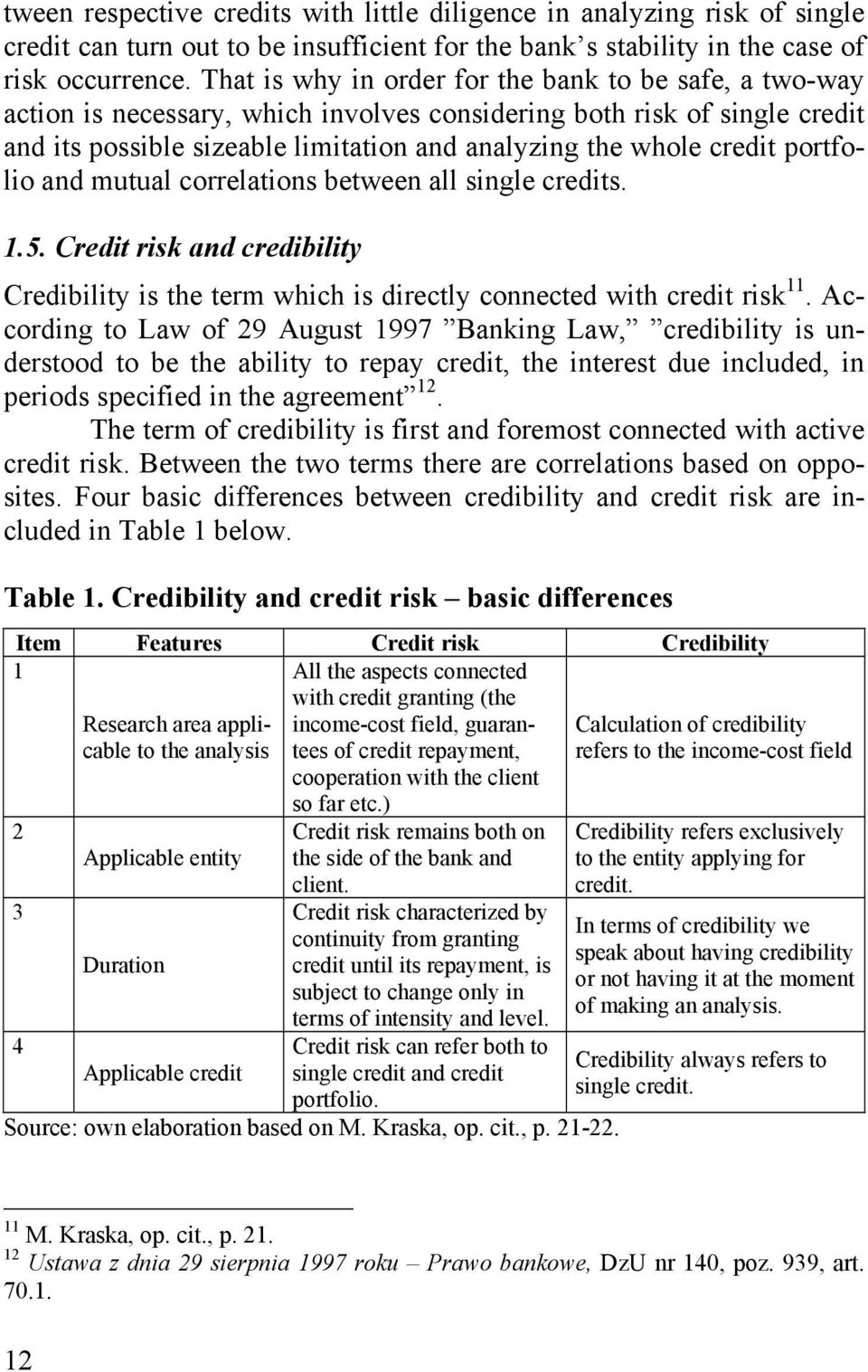 portfolio and mutual correlations between all single credits. 1.5. Credit risk and credibility Credibility is the term which is directly connected with credit risk 11.